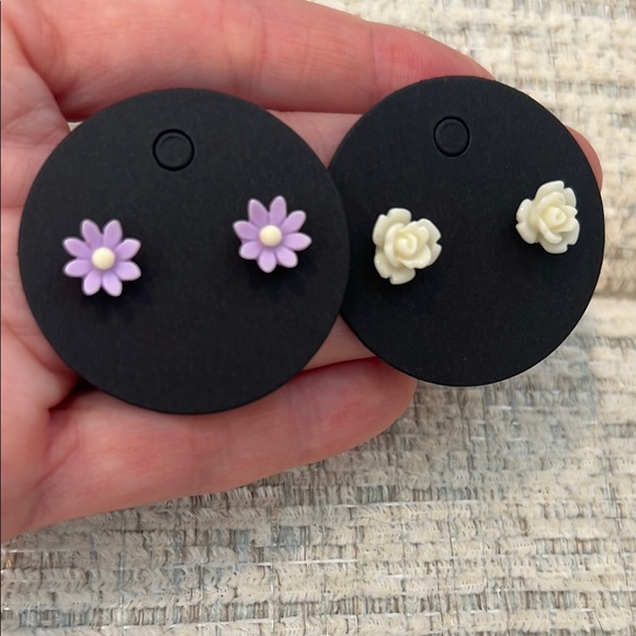 Set of Floral and Gem Stud Earrings - Picture 2 of 4
